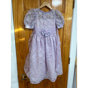 Vintage Pretty N Pink Lavender Lace Puff Sleeve Dress Girls 6X Made in USA